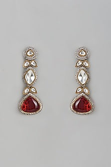 White Finish Red Kundan Polki Dangler Earrings