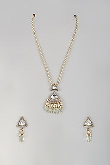 Gold Finish Kundan Polki Long Necklace Set