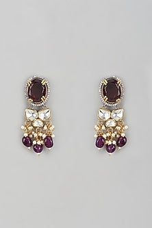 Gold Finish Purple Kundan Polki Dangler Earrings