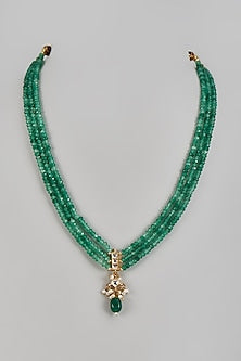 Gold Finish Pearl & Green Drop Mala