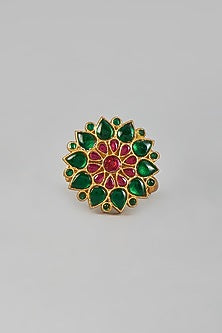 Gold Finish Kundan Polki Ring