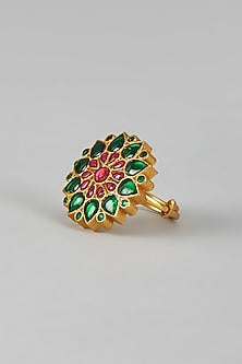 Gold Finish Kundan Polki Ring