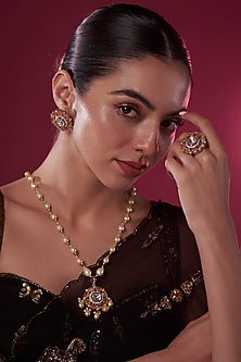 Gold Finish Kundan Polki Long Necklace Set
