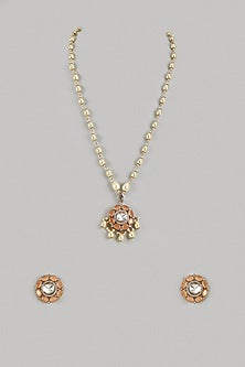 Gold Finish Kundan Polki Long Necklace Set