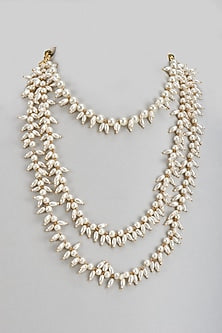 Gold Finish Pearl Long Necklace