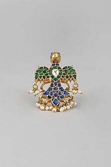 Gold Finish Multi-Colored Kundan Polki Bird Ring