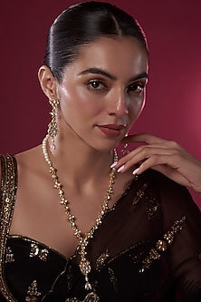 Gold Finish Kundan Polki Long Necklace Set