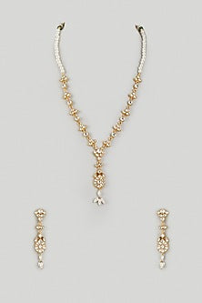Gold Finish Kundan Polki Long Necklace Set