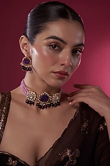 Gold Finish Kundan Polki Choker Necklace Set