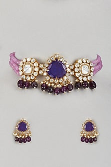 Gold Finish Kundan Polki Choker Necklace Set