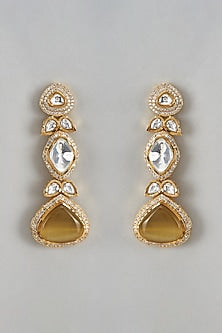 Gold Finish Kundan Polki Dangler Earrings