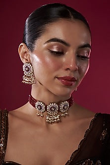 White Finish Kundan Polki Choker Necklace Set