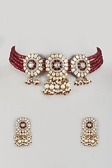 White Finish Kundan Polki Choker Necklace Set