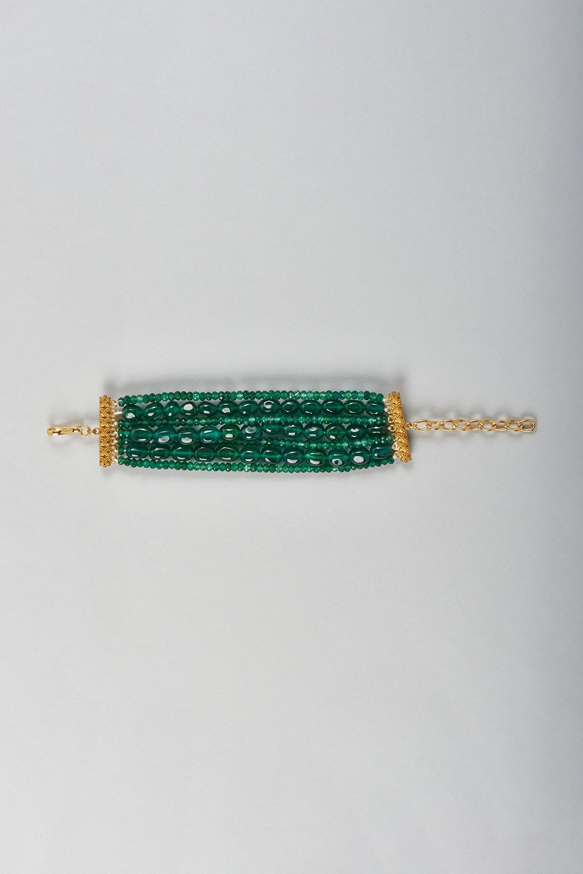 Gold Finish Green Kundan Polki Bracelet
