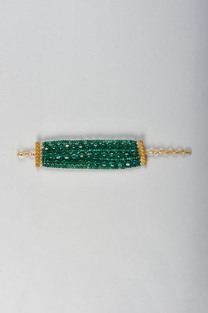 Gold Finish Green Kundan Polki Bracelet