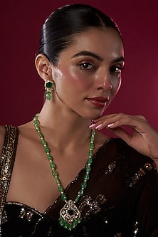 Gold Finish Kundan Polki Long Necklace Set