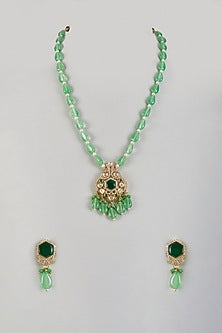 Gold Finish Kundan Polki Long Necklace Set