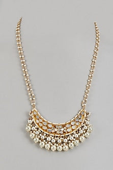 Gold Finish Kundan Polki & Mother Of Pearl Long Necklace