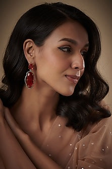 White Finish Kundan Polki Dangler Earrings