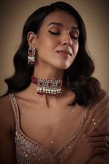 Black Rhodium Finish Kundan Polki Choker Necklace Set