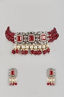 Black Rhodium Finish Kundan Polki Choker Necklace Set