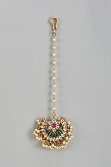 Gold Finish Kundan Polki Maangtikka
