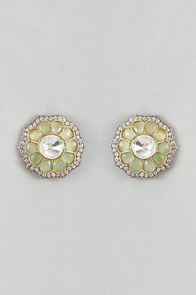 Gold Finish Kundan Polki Stud Earrings