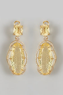 Gold Finish Yellow Kundan Polki Dangler Earrings