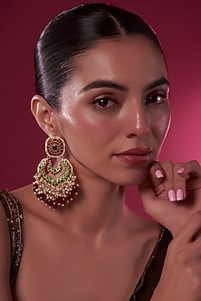 Gold Finish Kundan Polki Chandbali Earrings