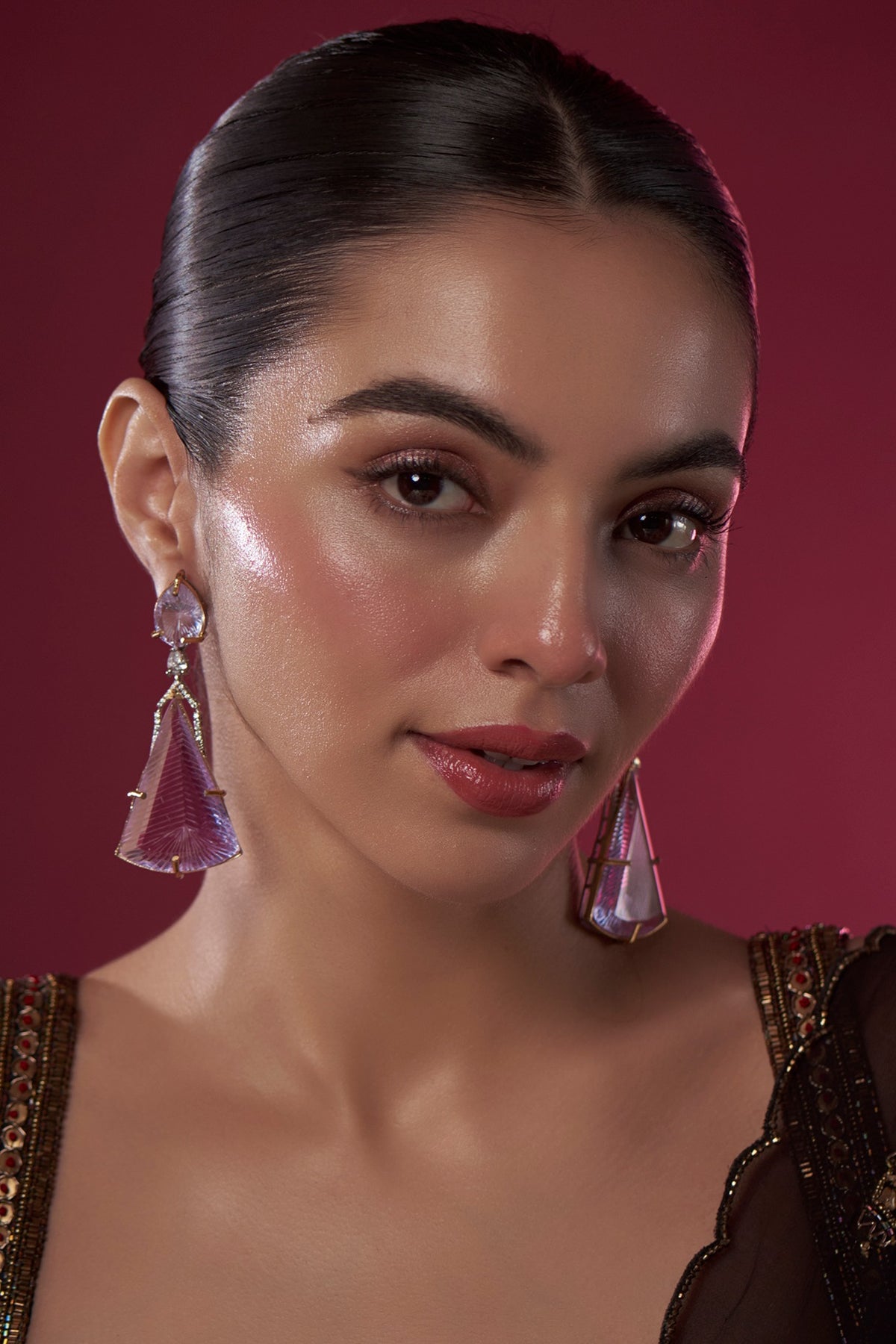 White Finish Kundan Polki Dangler Earrings