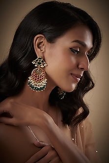 Gold Finish Kundan Polki Chandbali Earrings