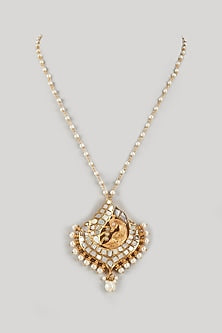 Gold Finish Kundan Polki & Mother Of Pearl Long Necklace