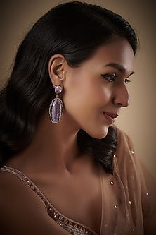 White Finish Purple Kundan Polki Dangler Earrings
