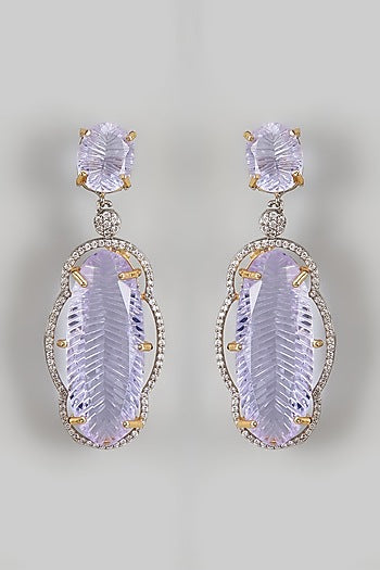 White Finish Purple Kundan Polki Dangler Earrings