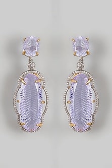 White Finish Purple Kundan Polki Dangler Earrings