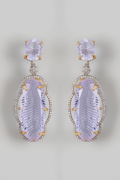 White Finish Purple Kundan Polki Dangler Earrings