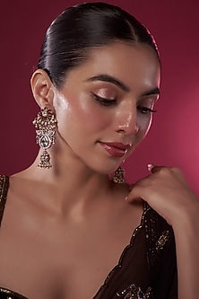Gold Finish Red Kundan Polki Chandbali Earrings