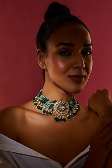 Gold Finish Kundan Polki Choker Necklace