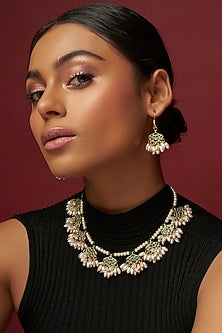 Gold Finish Green Kundan Polki Choker Necklace Set