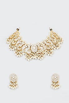 Gold Finish White Mother Of Pearl Necklace Set