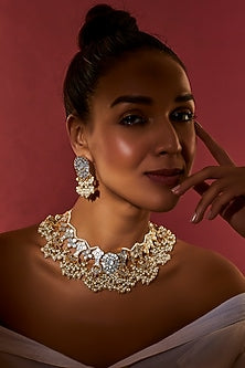 Gold Finish White Mother Of Pearl Necklace Set