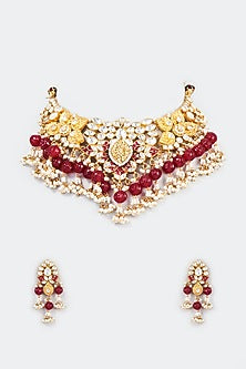 Gold Finish Kundan Polki Necklace Set