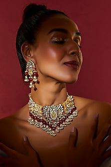 Gold Finish Kundan Polki Necklace Set