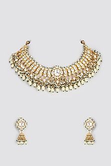 Gold Finish Kundan Polki Necklace Set