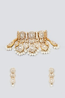 Gold Finish White Moissanite Necklace Set