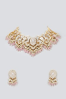 Gold Finish White Moissanite Necklace Set