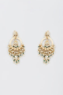 Gold Finish Kundan Polki Chandbali Earrings