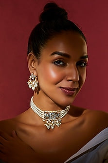 Gold Finish White Moissanite Choker Necklace Set