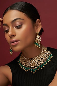 Gold Finish White Kundan Polki Necklace Set