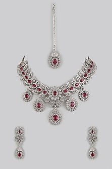 White Finish Red Zircon Necklace Set